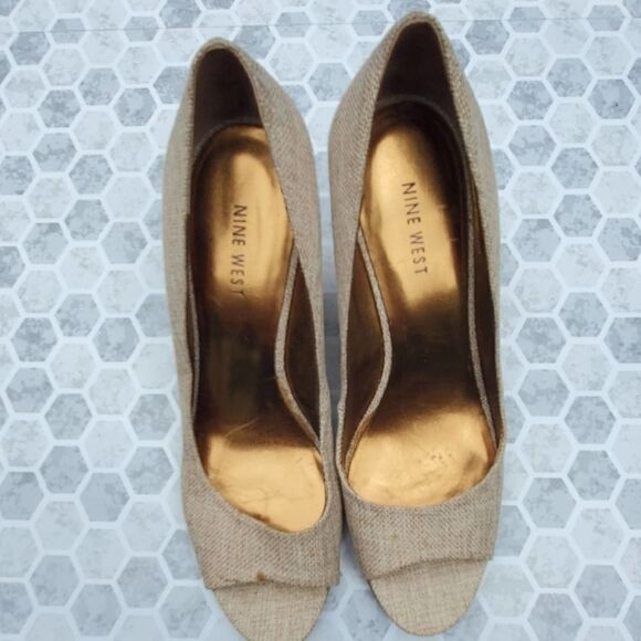 Nine west tweed open toes cork wedges - Picture 2 of 9